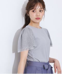 Couture Brooch / クチュールブローチ カットソー | 【二の腕カバー・通勤】レース袖テレコトップス