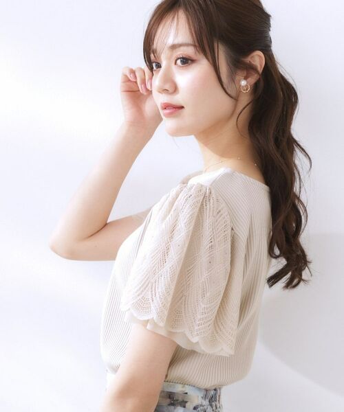 Couture Brooch / クチュールブローチ カットソー | 【二の腕カバー・通勤】レース袖テレコトップス | 詳細18