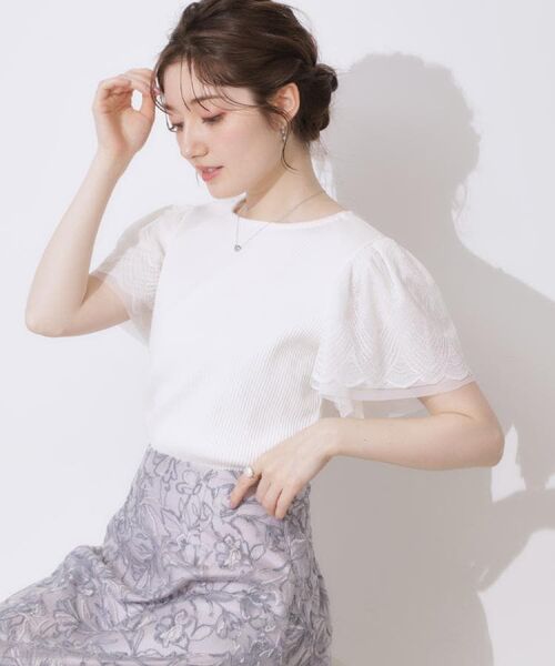 Couture Brooch / クチュールブローチ カットソー | 【二の腕カバー・通勤】レース袖テレコトップス | 詳細8