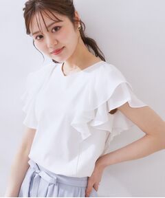 Couture Brooch / クチュールブローチ カットソー | 【接触冷感・UVカット・二の腕カバー】ラッフルフレアスリーブ