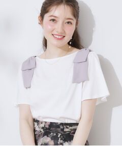 Couture Brooch / クチュールブローチ カットソー | 【リボン・マシンウォッシャブル・UV機能・接触冷感】肩リボントップス