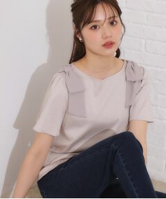 Couture Brooch / クチュールブローチ カットソー | 【リボン・マシンウォッシャブル・UV機能・接触冷感】肩リボントップス
