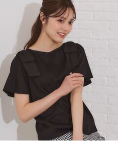 Couture Brooch / クチュールブローチ カットソー | 【リボン・マシンウォッシャブル・UV機能・接触冷感】肩リボントップス