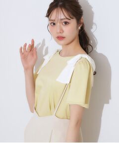 Couture Brooch / クチュールブローチ カットソー | 【リボン・マシンウォッシャブル・UV機能・接触冷感】肩リボントップス