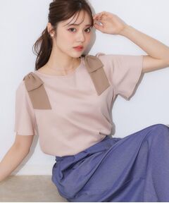 Couture Brooch / クチュールブローチ カットソー | 【リボン・マシンウォッシャブル・UV機能・接触冷感】肩リボントップス
