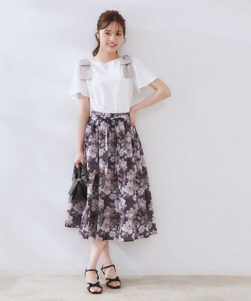 Couture Brooch / クチュールブローチ カットソー | 【リボン・マシンウォッシャブル・UV機能・接触冷感】肩リボントップス | 詳細1