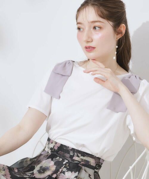 Couture Brooch / クチュールブローチ カットソー | 【リボン・マシンウォッシャブル・UV機能・接触冷感】肩リボントップス | 詳細8