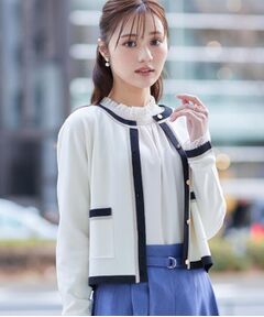 Couture Brooch / クチュールブローチ カーディガン・ボレロ | 【きれいめ・通勤・初夏まで着られる】配色ラメカーディガン