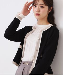 Couture Brooch / クチュールブローチ カーディガン・ボレロ | 【きれいめ・通勤・初夏まで着られる】配色ラメカーディガン