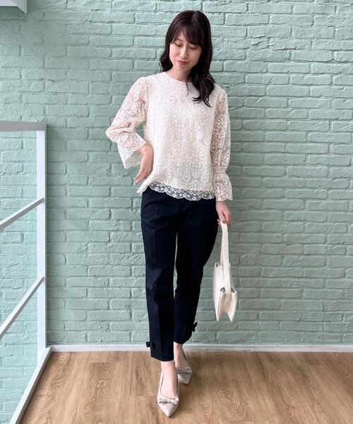 Couture Brooch / クチュールブローチ ショート・ハーフ・半端丈パンツ | 【スッキリ見え・美脚・通勤】リボンポイントサテストパンツ | 詳細21