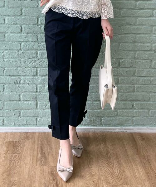 Couture Brooch / クチュールブローチ ショート・ハーフ・半端丈パンツ | 【スッキリ見え・美脚・通勤】リボンポイントサテストパンツ | 詳細24