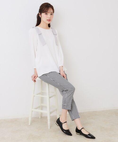 Couture Brooch / クチュールブローチ ショート・ハーフ・半端丈パンツ | 【スッキリ見え・美脚・通勤】リボンポイントサテストパンツ | 詳細28