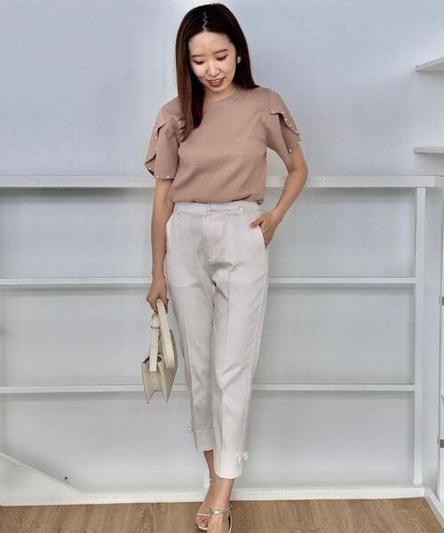 Couture Brooch / クチュールブローチ ショート・ハーフ・半端丈パンツ | 【スッキリ見え・美脚・通勤】リボンポイントサテストパンツ | 詳細9