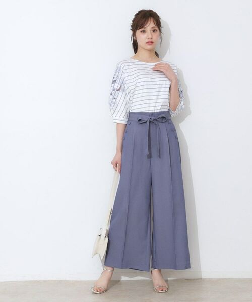 Couture Brooch / クチュールブローチ ショート・ハーフ・半端丈パンツ | 【リボン付き・通勤】シャンブレーワイドパンツ | 詳細1