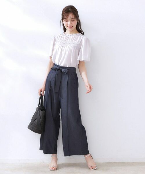 Couture Brooch / クチュールブローチ ショート・ハーフ・半端丈パンツ | 【リボン付き・通勤】シャンブレーワイドパンツ | 詳細12