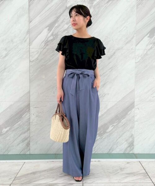 Couture Brooch / クチュールブローチ ショート・ハーフ・半端丈パンツ | 【リボン付き・通勤】シャンブレーワイドパンツ | 詳細8