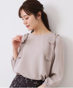 【フェミニン・通勤】肩リボンシフォンブラウス