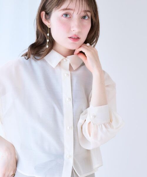 Couture Brooch / クチュールブローチ シャツ・ブラウス | 【洗える・オシャレな透け感】パール調ボタンシアーシャツ | 詳細12