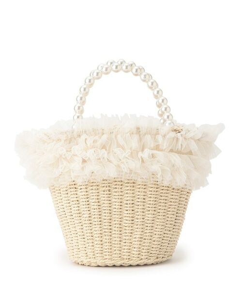 Couture Brooch / クチュールブローチ ハンドバッグ | フリルデザインパール調ハンドルカゴバッグ(アイボリー(004))