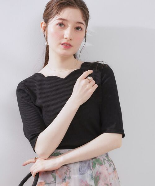 Couture Brooch / クチュールブローチ カットソー | 【マシンウォッシャブル・アンチピリング・二の腕カバー】ハートネックテレコ5分袖プルオーバー | 詳細13