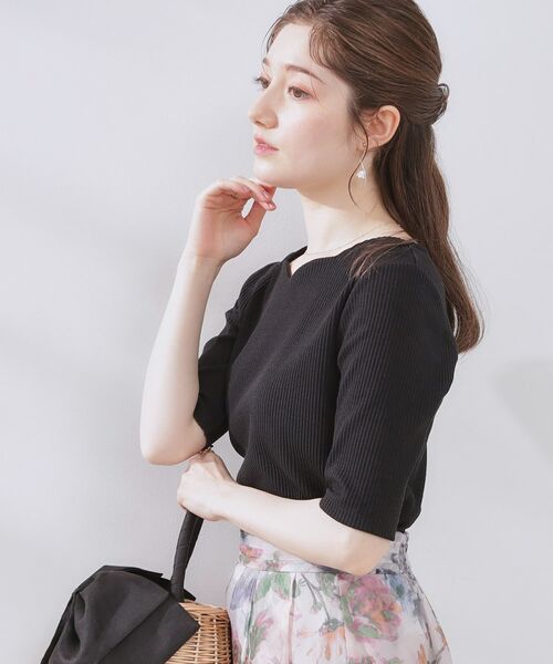 Couture Brooch / クチュールブローチ カットソー | 【マシンウォッシャブル・アンチピリング・二の腕カバー】ハートネックテレコ5分袖プルオーバー | 詳細14