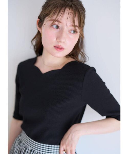 Couture Brooch / クチュールブローチ カットソー | 【マシンウォッシャブル・アンチピリング・二の腕カバー】ハートネックテレコ5分袖プルオーバー | 詳細17