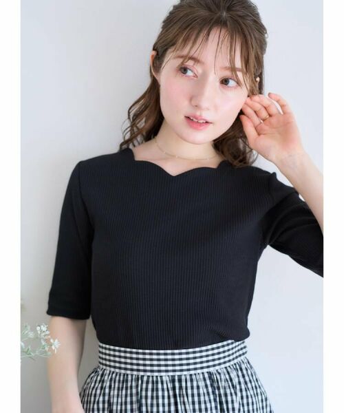 Couture Brooch / クチュールブローチ カットソー | 【マシンウォッシャブル・アンチピリング・二の腕カバー】ハートネックテレコ5分袖プルオーバー | 詳細18