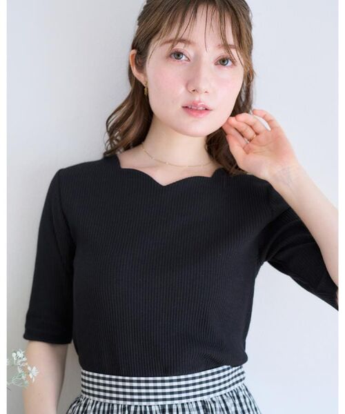 Couture Brooch / クチュールブローチ カットソー | 【マシンウォッシャブル・アンチピリング・二の腕カバー】ハートネックテレコ5分袖プルオーバー | 詳細19