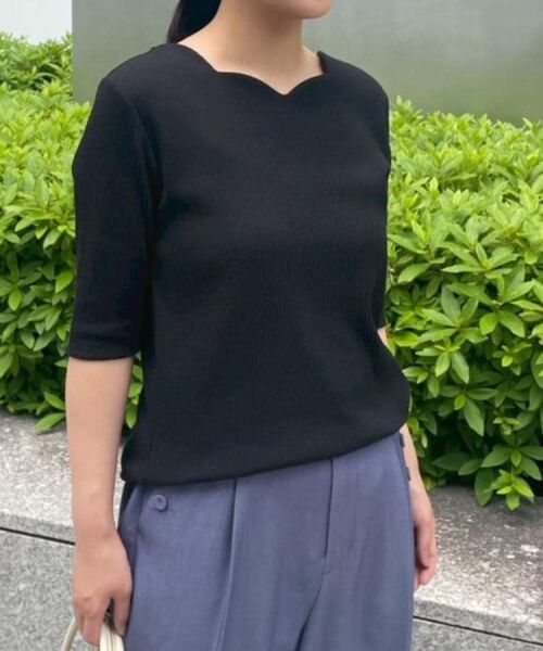 Couture Brooch / クチュールブローチ カットソー | 【マシンウォッシャブル・アンチピリング・二の腕カバー】ハートネックテレコ5分袖プルオーバー | 詳細23