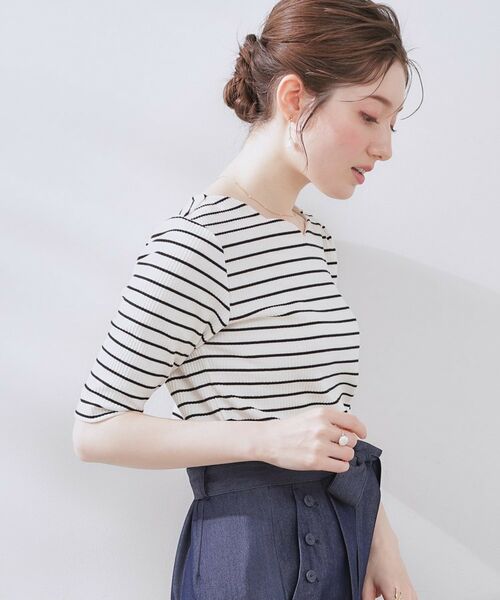 Couture Brooch / クチュールブローチ カットソー | 【マシンウォッシャブル・アンチピリング・二の腕カバー】ハートネックテレコ5分袖プルオーバー | 詳細28