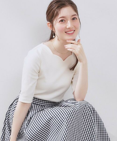 Couture Brooch / クチュールブローチ カットソー | 【マシンウォッシャブル・アンチピリング・二の腕カバー】ハートネックテレコ5分袖プルオーバー | 詳細4