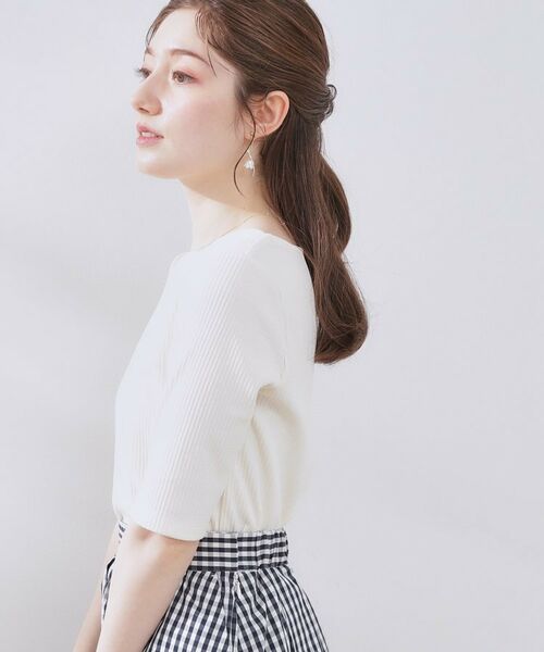 Couture Brooch / クチュールブローチ カットソー | 【マシンウォッシャブル・アンチピリング・二の腕カバー】ハートネックテレコ5分袖プルオーバー | 詳細5