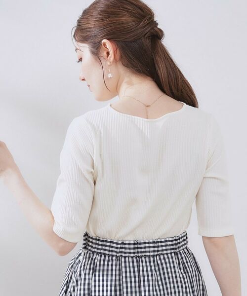 Couture Brooch / クチュールブローチ カットソー | 【マシンウォッシャブル・アンチピリング・二の腕カバー】ハートネックテレコ5分袖プルオーバー | 詳細6