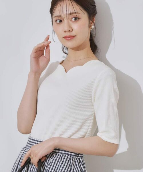 Couture Brooch / クチュールブローチ カットソー | 【マシンウォッシャブル・アンチピリング・二の腕カバー】ハートネックテレコ5分袖プルオーバー | 詳細8