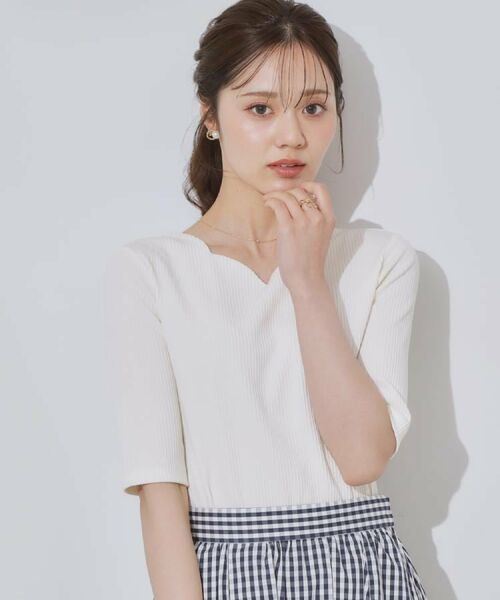 Couture Brooch / クチュールブローチ カットソー | 【マシンウォッシャブル・アンチピリング・二の腕カバー】ハートネックテレコ5分袖プルオーバー | 詳細9