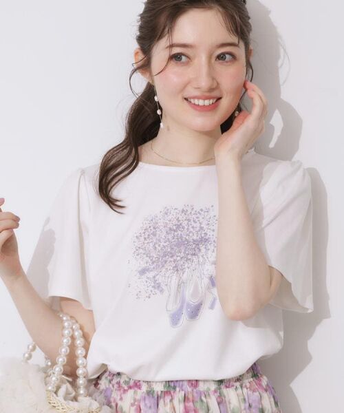 Couture Brooch / クチュールブローチ Tシャツ | 【接触冷感・UVカット】トゥシューズプリントTシャツ(オフホワイト(003))