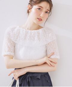Couture Brooch / クチュールブローチ カットソー | レースフレアオフショルTOPS