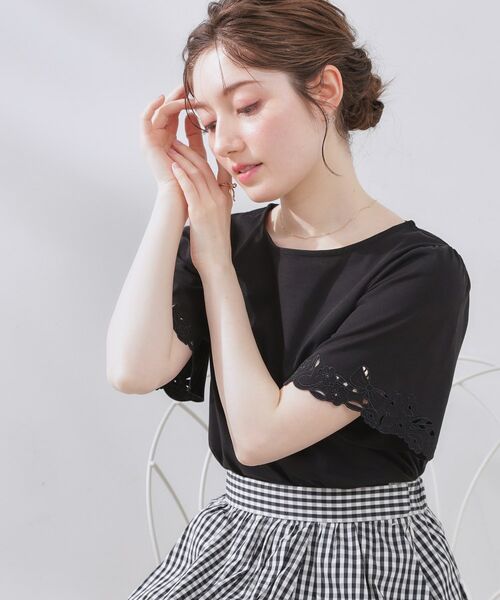 Couture Brooch / クチュールブローチ カットソー | 【接触冷感・UVカット】袖エンブロサイロコンパクトトップス(ブラック(019))