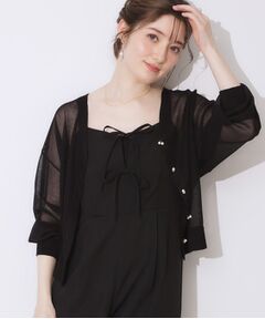 Couture Brooch / クチュールブローチ カーディガン・ボレロ | 【上品な透け感・通勤】ダブルパール調釦シアーカーディガン