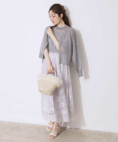 Couture Brooch / クチュールブローチ カーディガン・ボレロ | 【上品な透け感・通勤】ダブルパール調釦シアーカーディガン | 詳細11