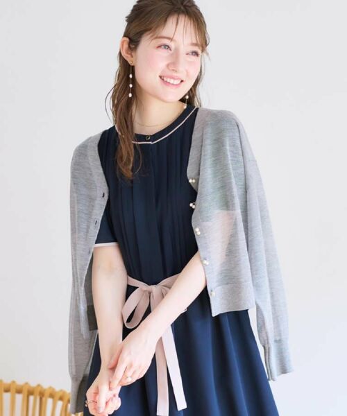 Couture Brooch / クチュールブローチ カーディガン・ボレロ | 【上品な透け感・通勤】ダブルパール調釦シアーカーディガン | 詳細18