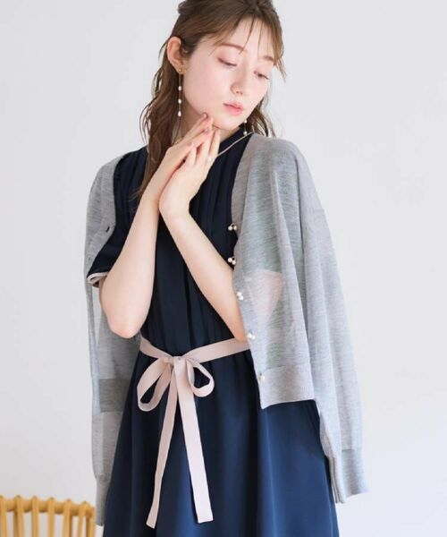 Couture Brooch / クチュールブローチ カーディガン・ボレロ | 【上品な透け感・通勤】ダブルパール調釦シアーカーディガン | 詳細19