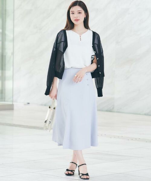 Couture Brooch / クチュールブローチ カーディガン・ボレロ | 【上品な透け感・通勤】ダブルパール調釦シアーカーディガン | 詳細30