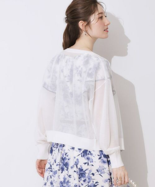 Couture Brooch / クチュールブローチ カーディガン・ボレロ | 【上品な透け感・通勤】ダブルパール調釦シアーカーディガン | 詳細6