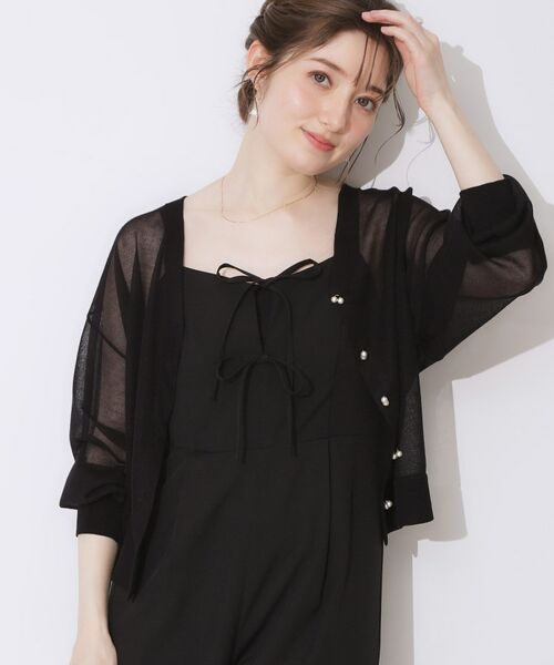 Couture Brooch/クチュールブローチ ダブルパール調釦LEVITAカーディ ブラック(019) 42(LL) Couture Brooch/クチュールブローチ ダブルパール調釦LEVITAカーディ ブラック(019) 42(LL)