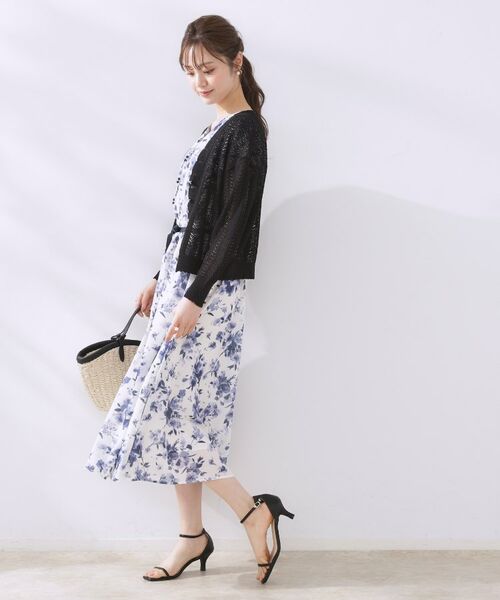 Couture Brooch / クチュールブローチ カーディガン・ボレロ | 【冷房対策・通勤】透かし編みシャイニーニットカーディガン | 詳細15