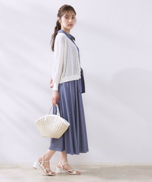 Couture Brooch / クチュールブローチ カーディガン・ボレロ | 【冷房対策・通勤】透かし編みシャイニーニットカーディガン | 詳細2