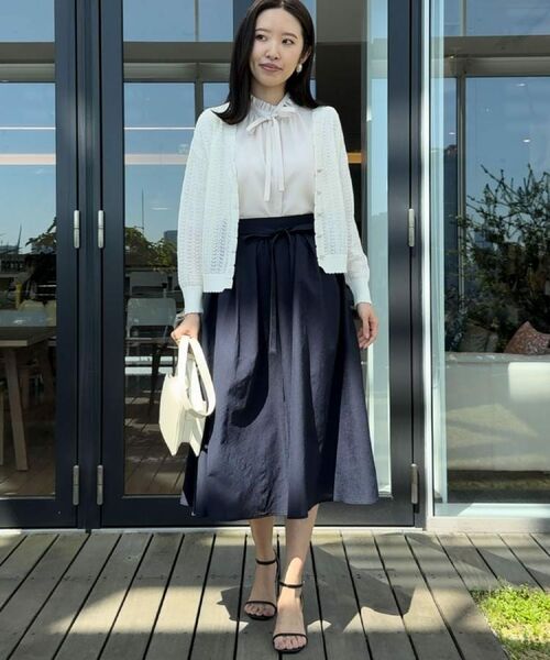 Couture Brooch / クチュールブローチ カーディガン・ボレロ | 【冷房対策・通勤】透かし編みシャイニーニットカーディガン | 詳細7