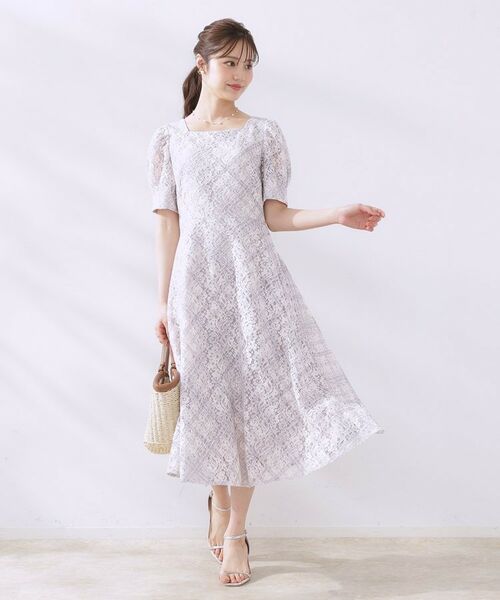 Couture Brooch / クチュールブローチ ロング・マキシ丈ワンピース | 【一枚で着映え・華やか】チェックプリント コードレースワンピース | 詳細1