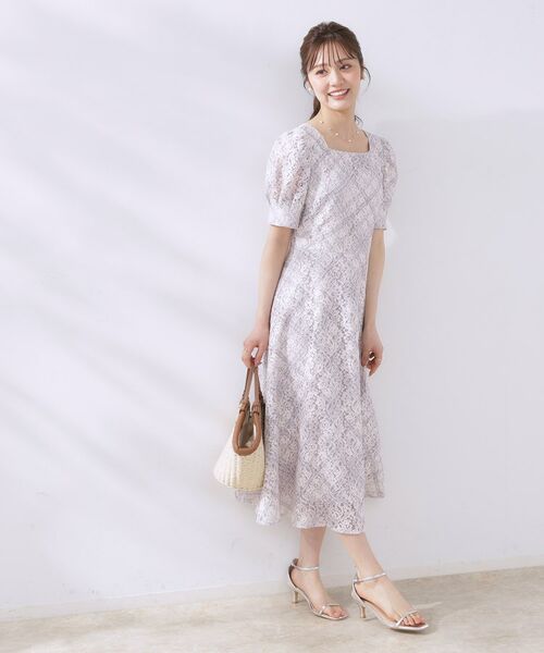 Couture Brooch / クチュールブローチ ロング・マキシ丈ワンピース | 【一枚で着映え・華やか】チェックプリント コードレースワンピース | 詳細2